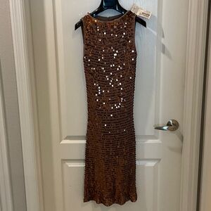 Elegant Sleeveless Sequin Dress in Brown